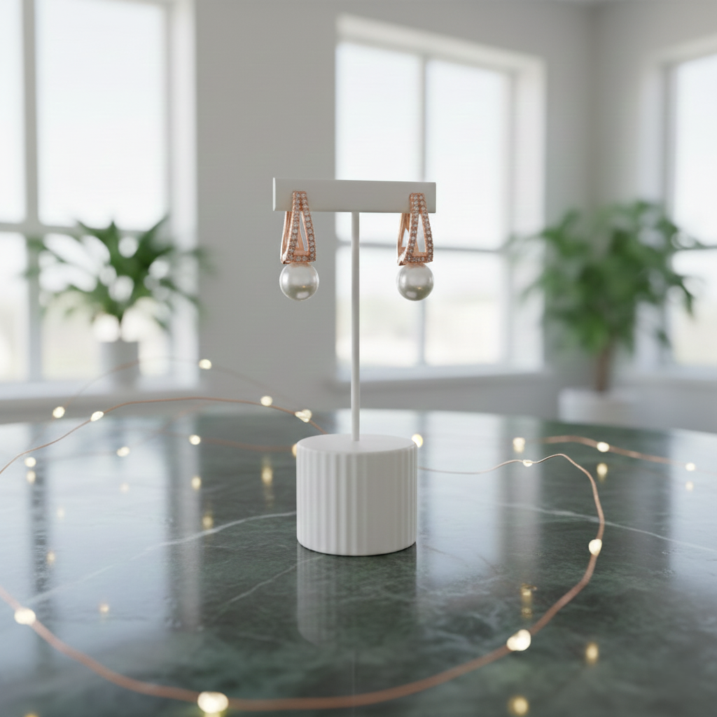 Stylish Pearl Earrings - Rose Gold